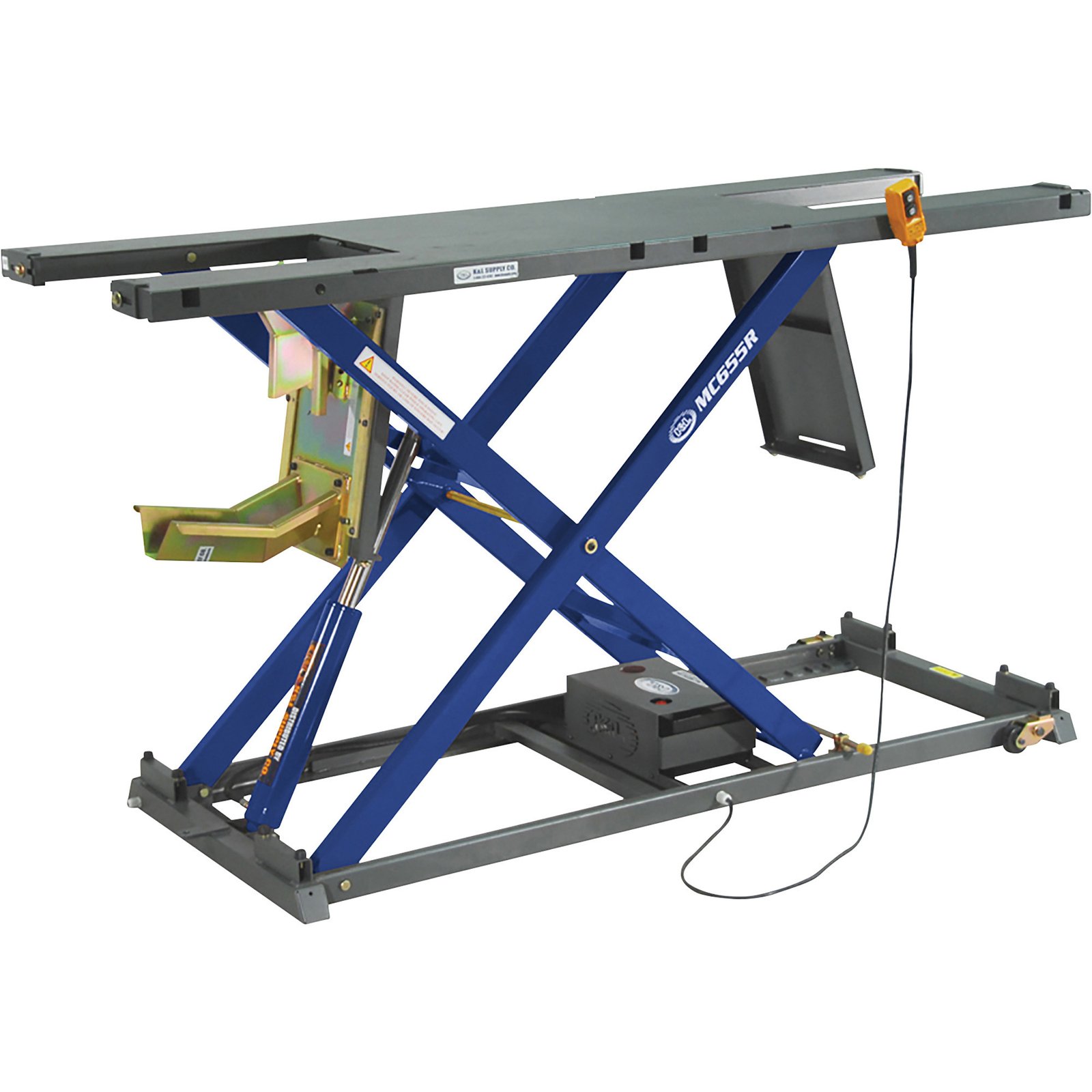 K&L MC655R BLUE Hydraulic Motorcycle Lift with Remote – 2,000 lb, Blue/Gray