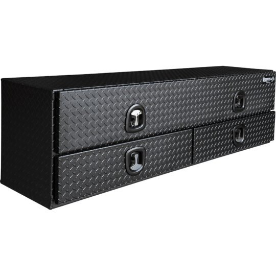 Buyers Products 21x18x90 Inch Textured Matte Black Diamond Tread Aluminum Heavy-Duty Flatbed Contractor With Lower Drawers ,Model# 1722688