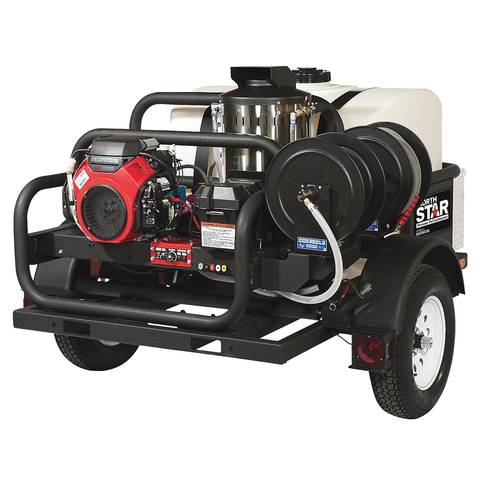 NorthStar Tow-Behind Hot Water Pressure Washer Trailer – 4,000 PSI, 4 GPM, Honda GX630, 200 Gallon