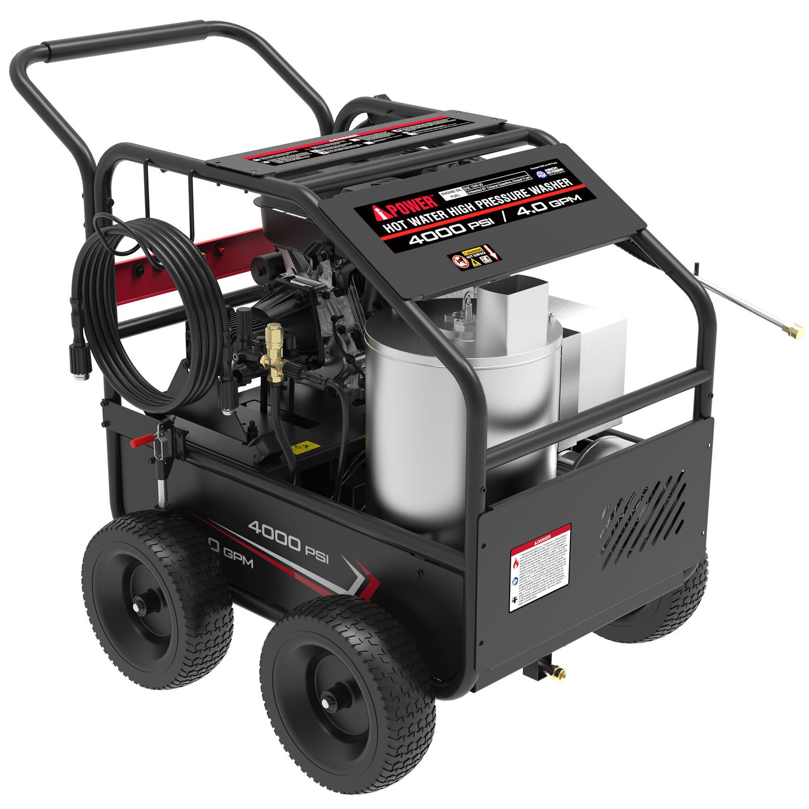 A-iPower A4000 Gas Hot Water Pressure Washer – 4,000 PSI, 4.0 GPM, 459cc, Diesel Heater