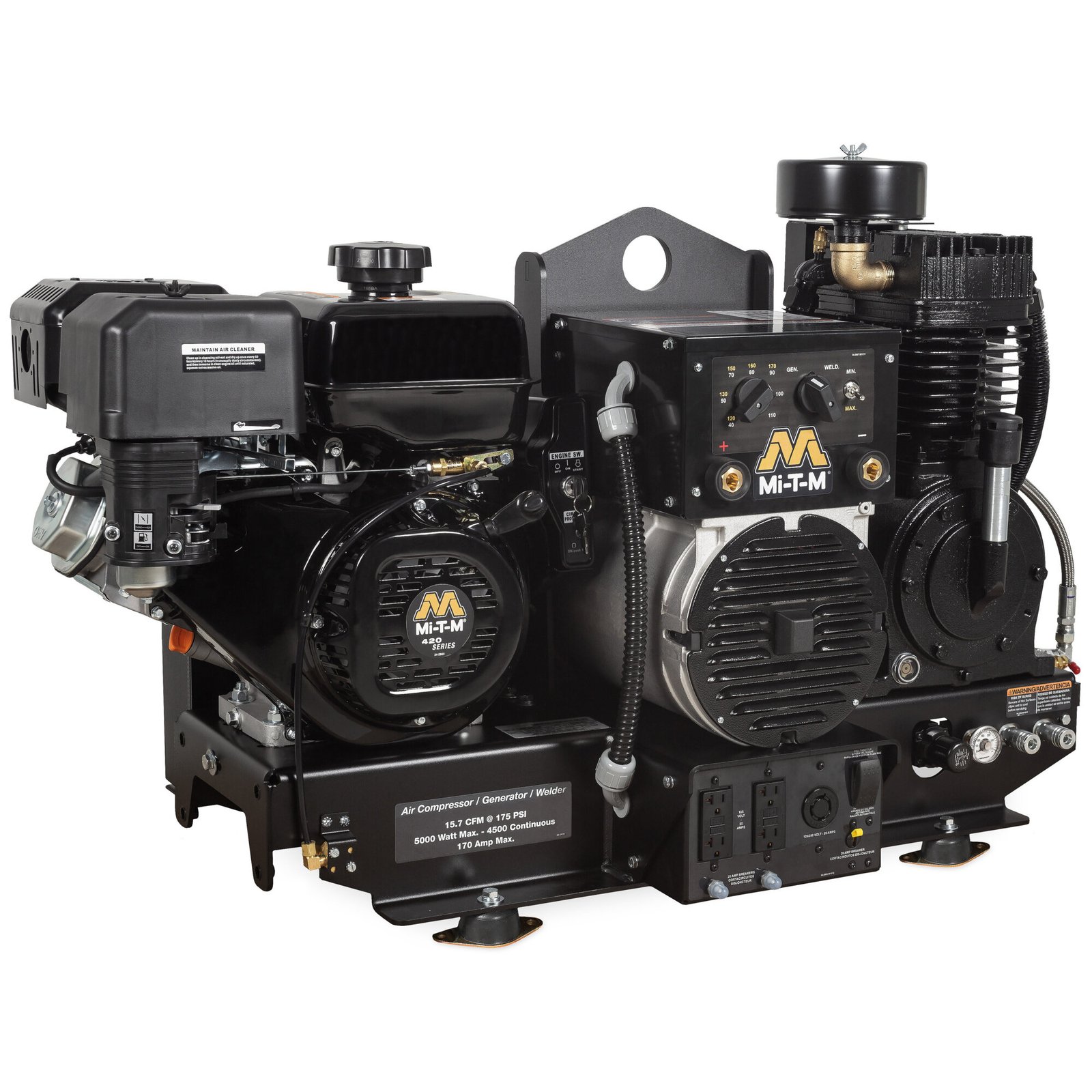 Mi-T-M AGW-SM14-B Gasoline Base-Mount Compressor/Generator/Welder – Two-Stage