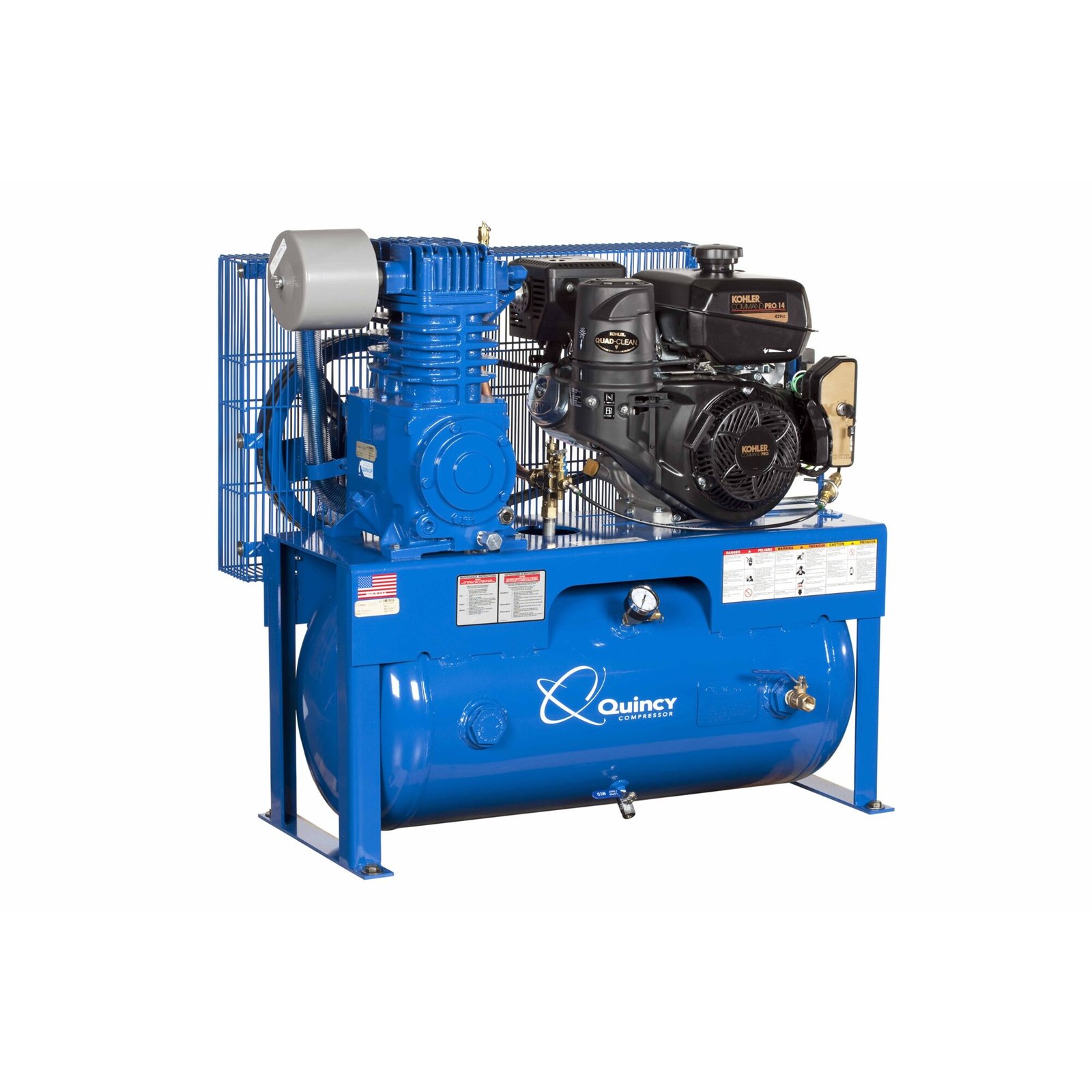 Quincy Compressor, QT 14H 30G 2St Air Compressor (Kohler) Horiz, Horsepower 14 HP, Air Tank Size 30 Gal, Model# G414K30HCD
