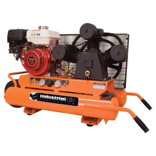 Industrial Air Contractor, IA 9GAL WHLBRRW W/HONDA AIRCMP, Horsepower 9 HP, Air Tank Size 9 Gal, Model# CTA9090980.ES.SAN