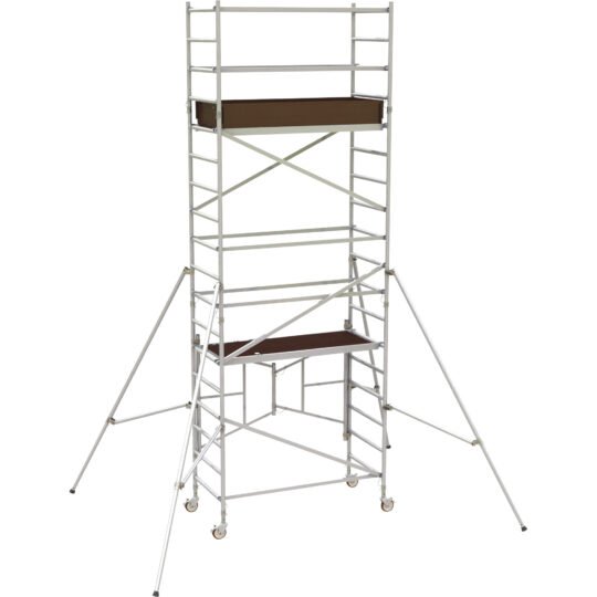 Metaltech AL-Q0106 Easy-Set Aluminum Scaffold Tower – 12 ft., Guardrail & Outriggers, 800 lb