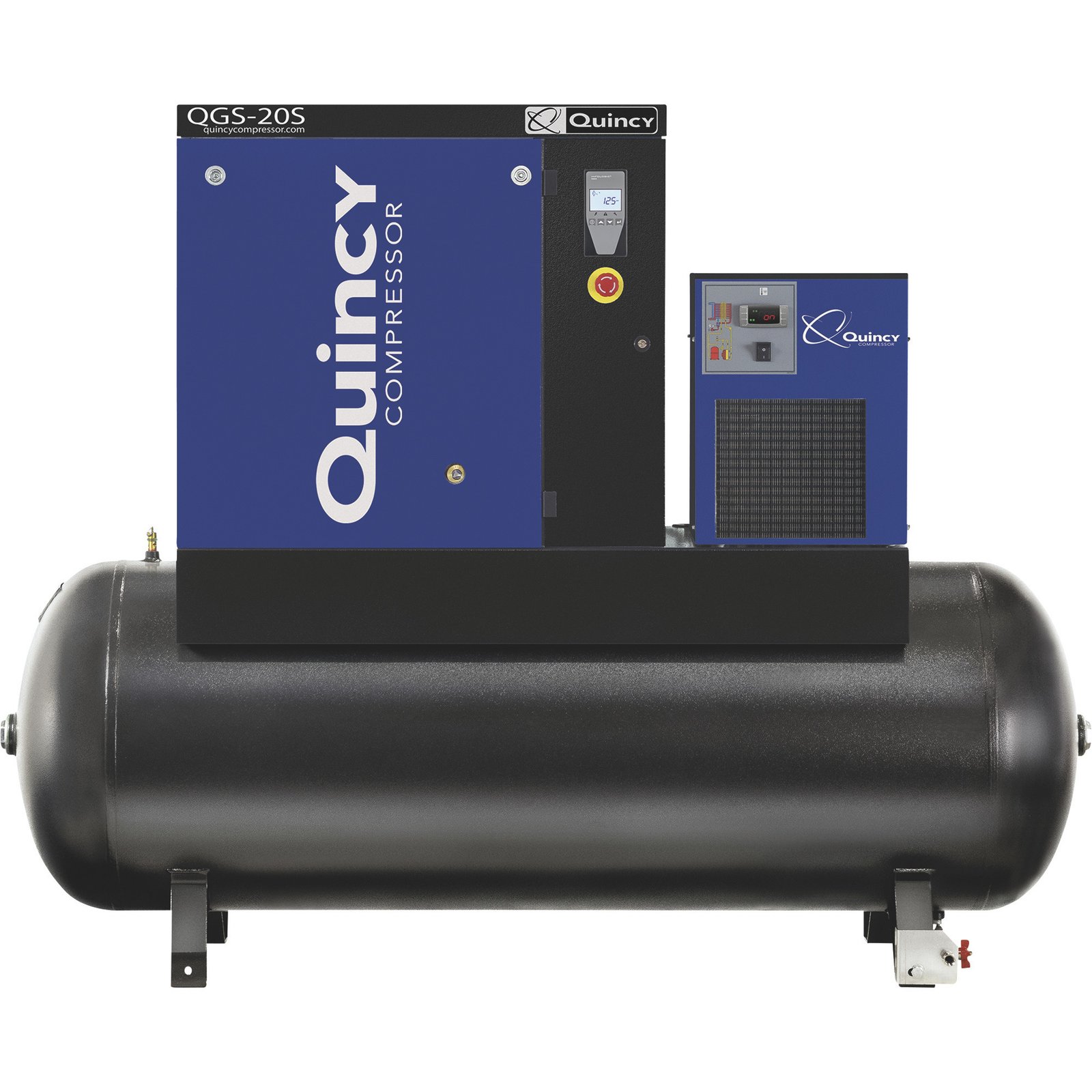 Quincy QGS 4152022000 Tank-Mount Rotary Screw Air Compressor with Dryer – 20 HP, 60.8 CFM, 132 Gallon