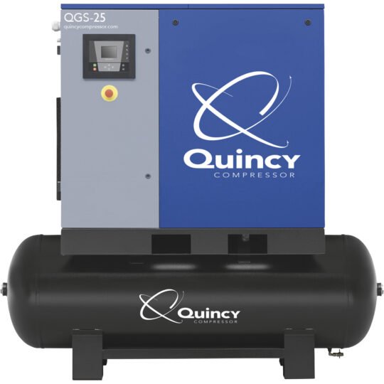 Quincy QGS Rotary Screw Air Compressor, 208/230/460V 3-Phase, 25 HP, 99 CFM, 132 Gallon, Model# 4152026529