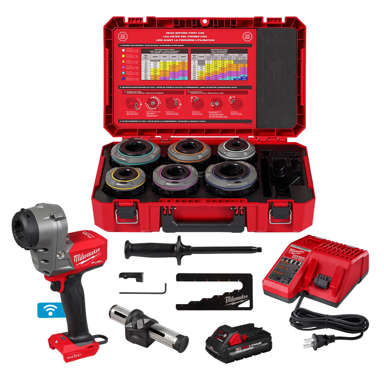 Milwaukee M18 FUEL 2937-21 Covered Conductor Cable Stripper Kit – Adjustable Bushings