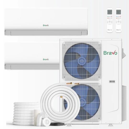 Bravo 2-Zone Mini Split AC & Heat Pump — 42000 BTU, Wall Mount, 12K+12K, Model# BRV M42/2xM12 + 2xAB1