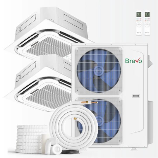 Bravo Milano 2-Zone Ductless Mini Split AC and Heat Pump — 42,000 BTU, Ceiling Mount, 24K+24K, Smart App Control, Model# BRV-M42-230VO2XBRV-M24CT-230VI2XAB7-25FT