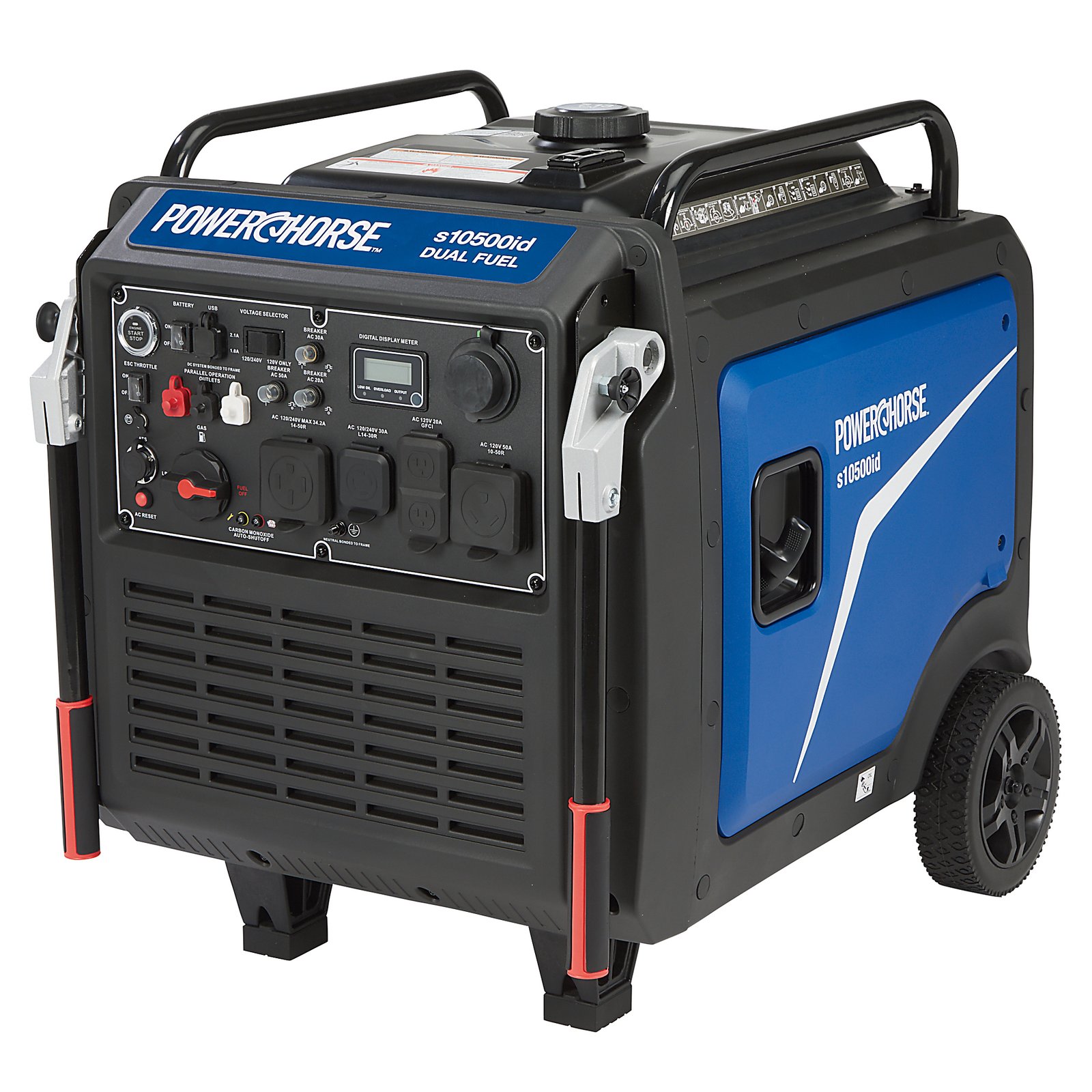 Powerhorse Dual Fuel Inverter Generator – 10,500 Surge / 8,300 Rated Watts, 120/240V, CO Shutdown