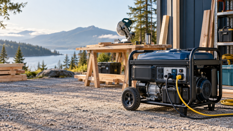 Portable generator at an outdoor worksite