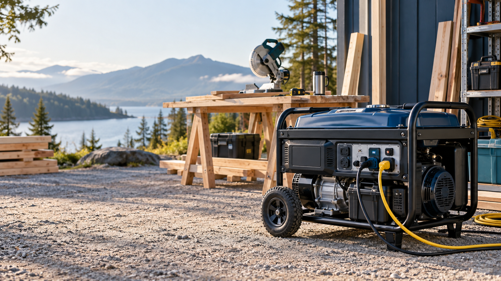 Portable generator at an outdoor worksite